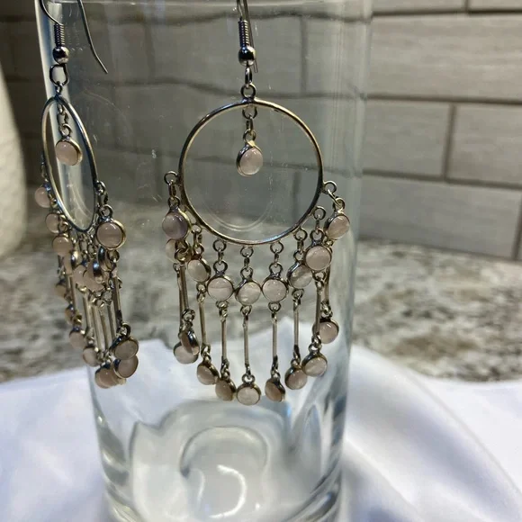 Earrings Chandelier Sterling Silver with Rose Quartz - Picture 4 of 5